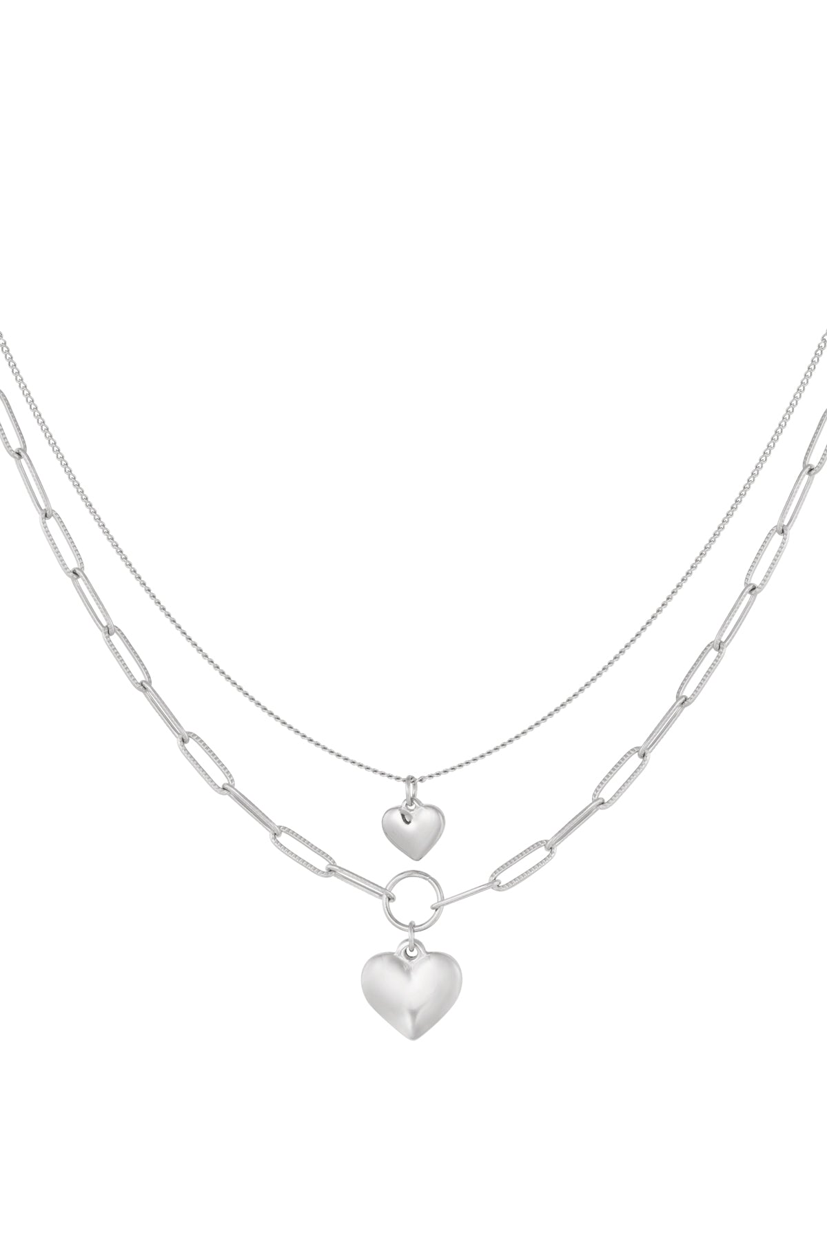 Double Layer Heart - Ketting Zilver